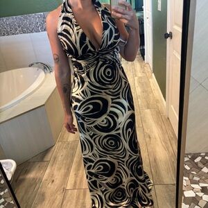 Betsy & Adam Black and Cream Swirl Gown